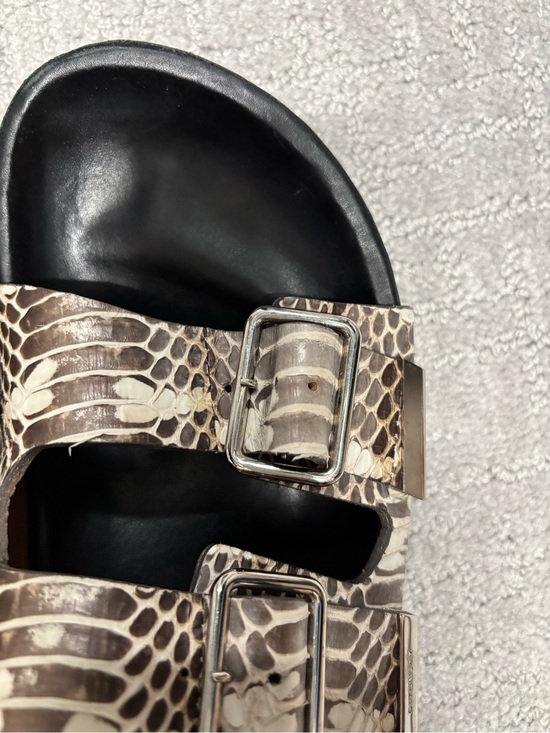 Givenchy Brown, cream leather & Black Snake-Print Double Buckle Slides